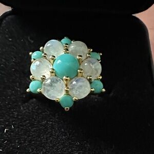 Elegant Gold and Turquoise Cluster Ring